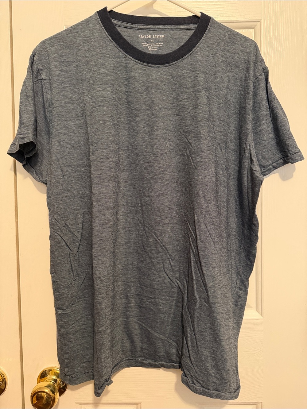 Taylor Stitch Heathered Blue Crewneck Tee with Dark Contrast Collar